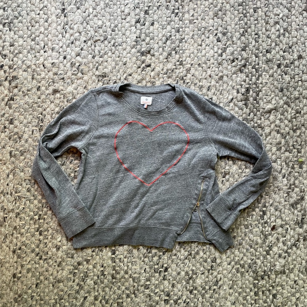Sundry grey red heart zip bottom sweatshirt